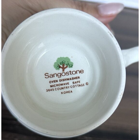 Sangostone 3645 Country Cottage 2 Coffee Tea Cups Footed 8 oz Mugs VTG Farm - Picture 5 of 6